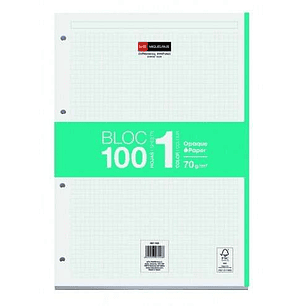 Miquel Rius Bloc1 Bloc Encolado Formato A4 - 100 Hojas de 70gr con 4 Taladros - Banda de las Hojas Turquesa - Base de Carton - Cuadricula 5x5
