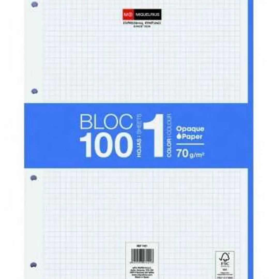 Miquel Rius Bloc1 Bloc Encolado Formato A4 - 100 Hojas de 70gr con 4 Taladros - Banda de las Hojas Azul - Base de Carton - Cuadricula 5x5 1