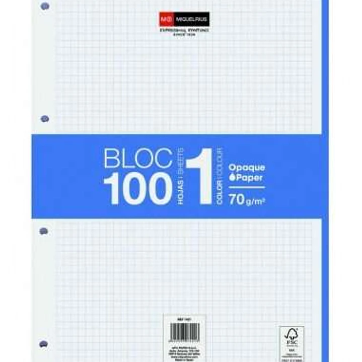 Miquel Rius Bloc1 Bloc Encolado Formato A4 - 100 Hojas de 70gr con 4 Taladros - Banda de las Hojas Azul - Base de Carton - Cuadricula 5x5 1