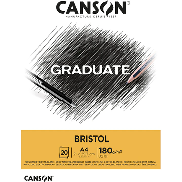 Canson Graduate Bristol Bloc Encolado de 20 Hojas A4 - 180g - Extraliso - Color Blanco 1