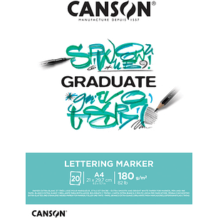 Canson Graduate Lettering Rotulador Bloc Encolado de 20 Hojas A4 - 180g - Satinado - Color Blanco