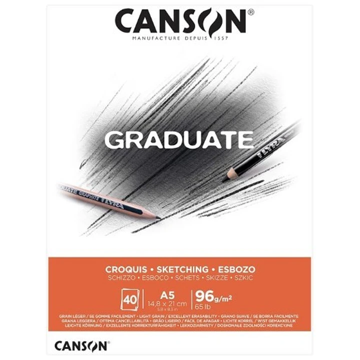 Canson Graduate Sketch Bloc Encolado de 40 Hojas A4 - 96g - Grano Fino - Color Blanco 1