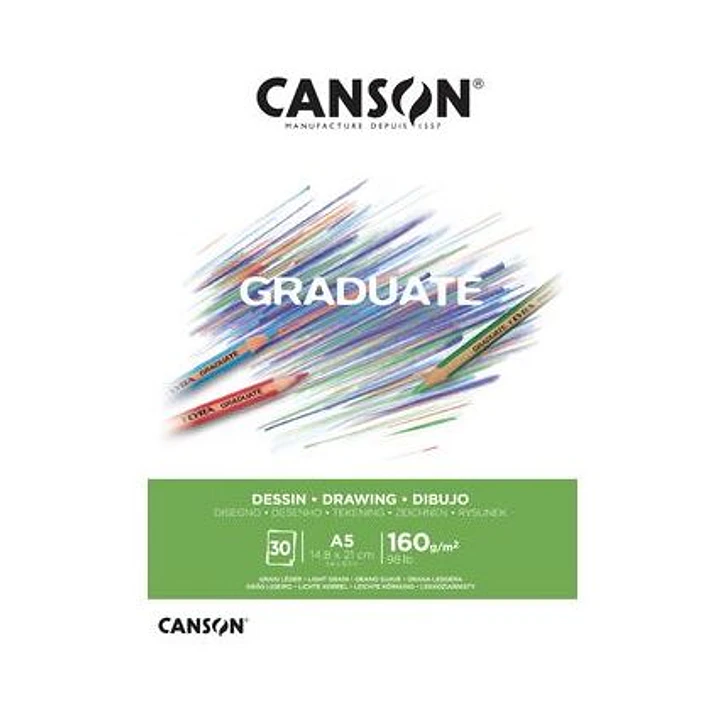 Canson Graduate Dibujo Bloc Encolado de 30 Hojas A4 - 160g - Grano Fino - Color Blanco Natural 1