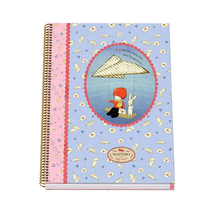 Dohe Santoro Poppi Loves Messenger Cuaderno Espiral Tapa Dura - Tamaño A4 de 100 Hojas 90gr - Hojas Microperforadas con 4 Taladros - Cuadricula 5mm 1