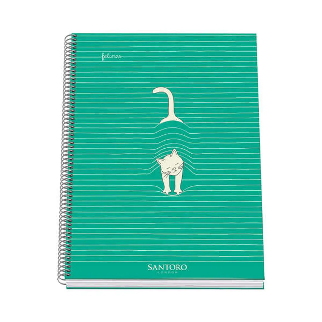 Dohe Santoro Felines Cuaderno Espiral Tapa Dura - Tamaño A4 de 100 Hojas 90gr - Hojas Microperforadas con 4 Taladros - Cuadricula 5mm 1