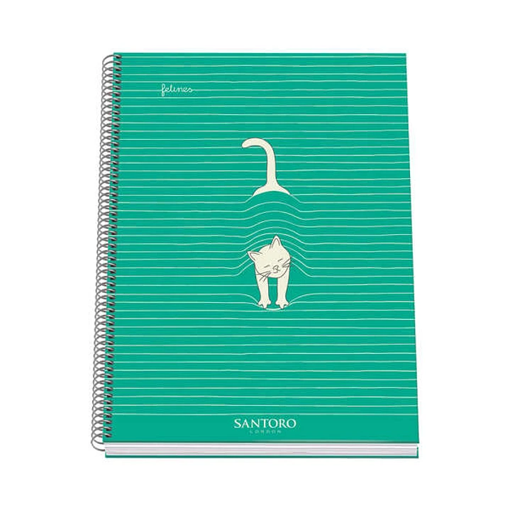 Dohe Santoro Felines Cuaderno Espiral Tapa Dura - Tamaño A4 de 100 Hojas 90gr - Hojas Microperforadas con 4 Taladros - Cuadricula 5mm 1