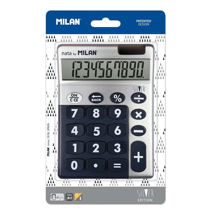 Milan Calculadora 10 Digitos Silver - Calculadora de Sobremesa - Teclas Grandes - Tecla Rectificacion Entrada de Datos - Color Gris 1