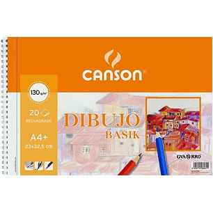 Canson Basik Cuaderno de Dibujo A4+ con Recuadro - 20 Hojas Microperforadas 130g/m² - Color Blanco