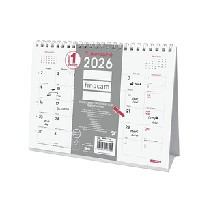 Finocam Chic Calendario de Sobremesa - Anual 2026 - 210x70x155mm - Espacio para Escribir - Color Blanco