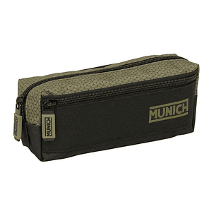 Safta Munich West Portatodo - 3 Compartimentos con Cremalleras - Goma Elastica - 0.98L - 220x60x85mm - Color Negro y Verde