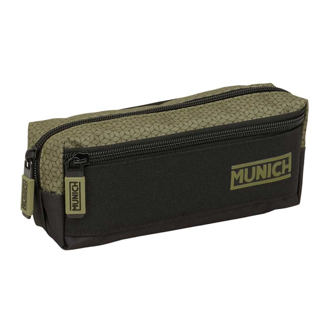 Safta Munich West Portatodo - 3 Compartimentos con Cremalleras - Goma Elastica - 0.98L - 220x60x85mm - Color Negro y Verde 1