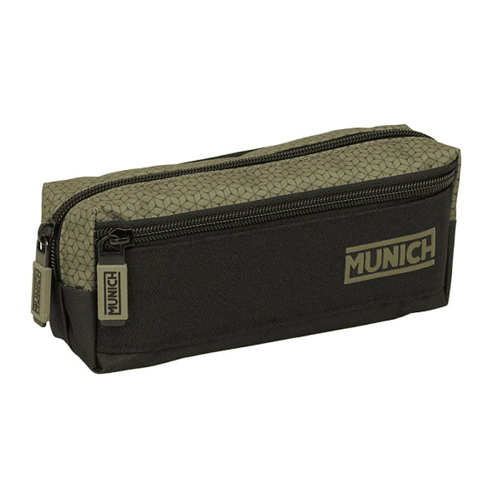 Safta Munich West Portatodo - 3 Compartimentos con Cremalleras - Goma Elastica - 0.98L - 220x60x85mm - Color Negro y Verde 1