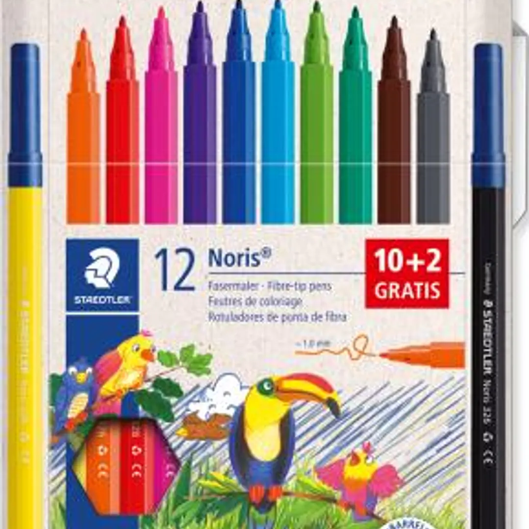 Staedtler Noris 326 Pack de 12 Rotulador de Punta Fina - Trazo 1mm - Tina Base de Agua - Tapa Ventilada - Colores surtidos 1