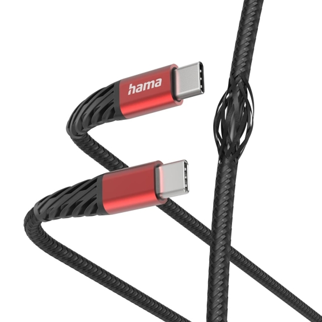 Hama Cable USB-C Macho - Potencia Maxima 60W - Longitud 1.5m - Velocidad hasta 480Mbps - Niquelado - Color Negro y Rojo 1