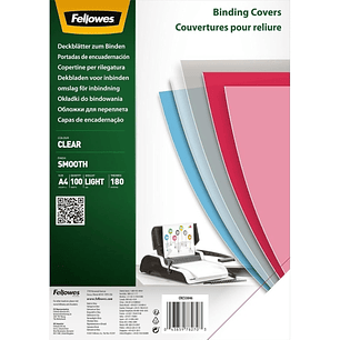 Fellowes Pack de 100 Portadas para Encuadernar de Polietileno A4 180 Micras - Producto Reciclable - Transparentes