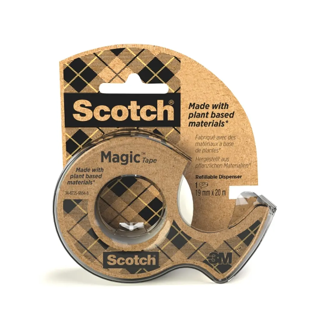 Scotch Magic Cinta Adhesiva - 66% Adhesivo Vegetal - 19mm x 20m - Incluye Dispensador - Color Blanco 1