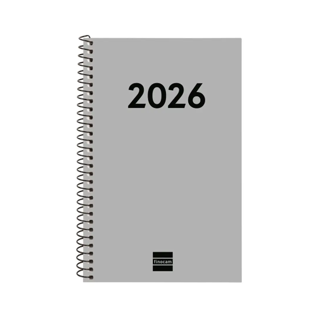 Finocam Espiral Recambio Anual 2026 para Agendas Duo - Anual 2026 - Formato E5 - 125x14x181mm - Semana Vista Horizontal - Color Gris 1