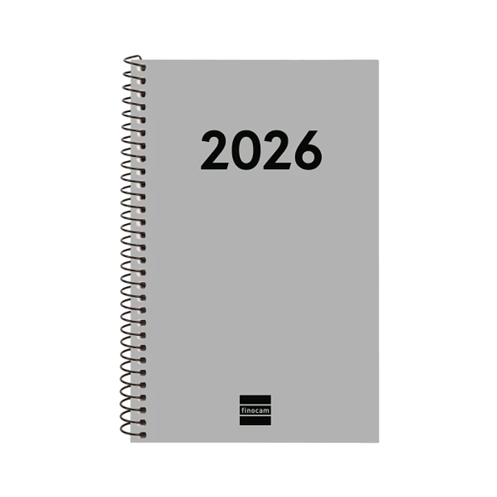 Finocam Espiral Recambio Anual 2026 para Agendas Duo - Anual 2026 - Formato E5 - 125x14x181mm - Semana Vista Horizontal - Color Gris 1
