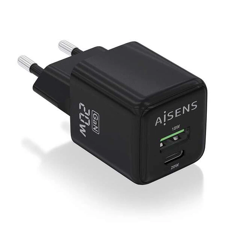 Aisens Cargador Gan 20W - 1xUSB-C PD3.0 QC4.0 - 1xUSB-A QC3.0 - Color Negro 1