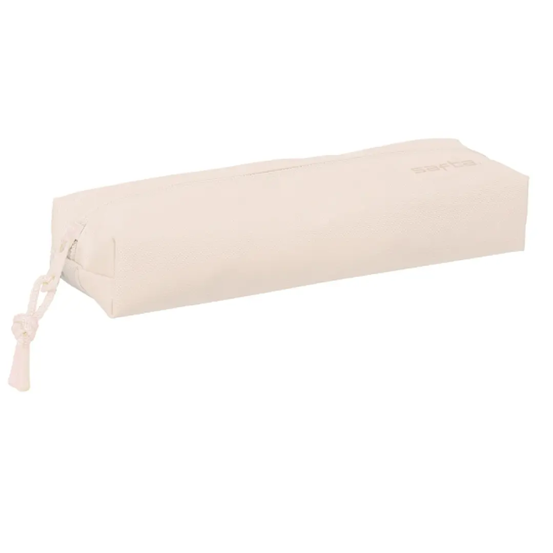 Safta Estuche Portatodo de 22cm - 1 Compartimento - Rectangular - Goma Elastica Trasera - 22x4x7cm - Color Beige 1