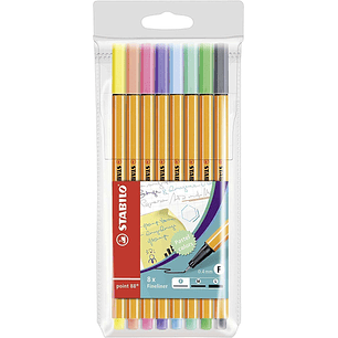 Stabilo Point 88 Pack de 8 Rotuladores de Punta Fina de Fibra - Trazo de 0.4 mm - Tinta con Base de Agua - Colores Surtidos Pastel