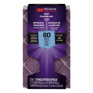 3M Pro Grade Precision Taco de Lija - Grano 80 Mediano - Canalizacion de Polvo - 6.35x11.4x2.54cm - Color Morado