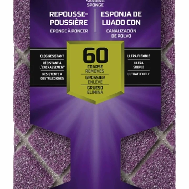 3M Pro Grade Precision Taco de Lija - Grano 60 Grueso - Canalizacion de Polvo - 6.35x11.4x2.54cm - Color Morado 1