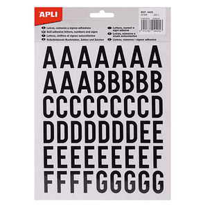 Apli Letras Adhesivas de Palo Mayusculas - Altura 25mm - Color Negro - Pack de 4 Hojas con 209 Letras