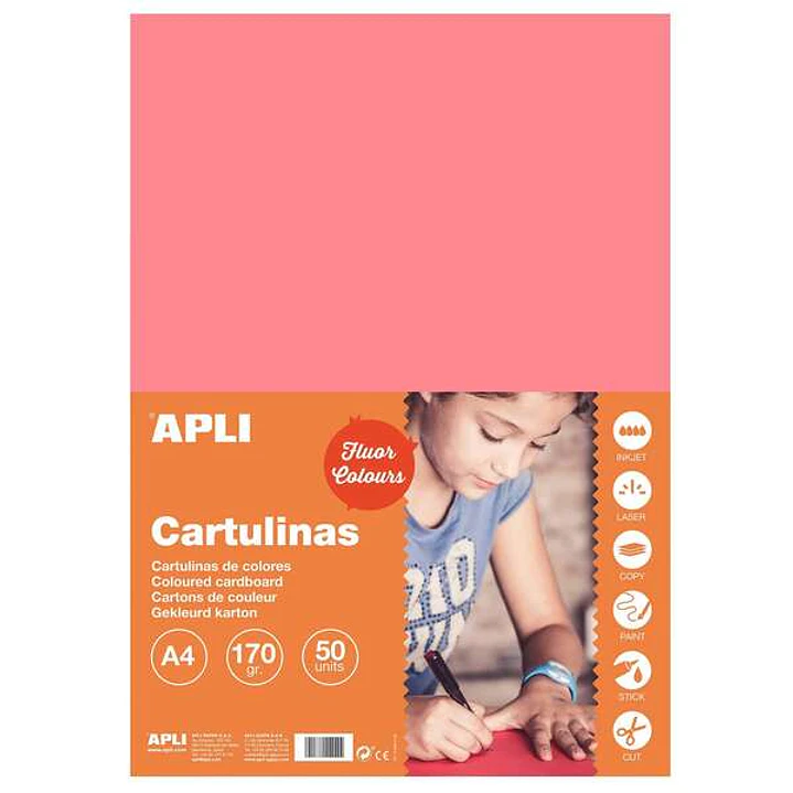 Apli Cartulina Rosa Fluorescente A4 170g 50 Hojas 1