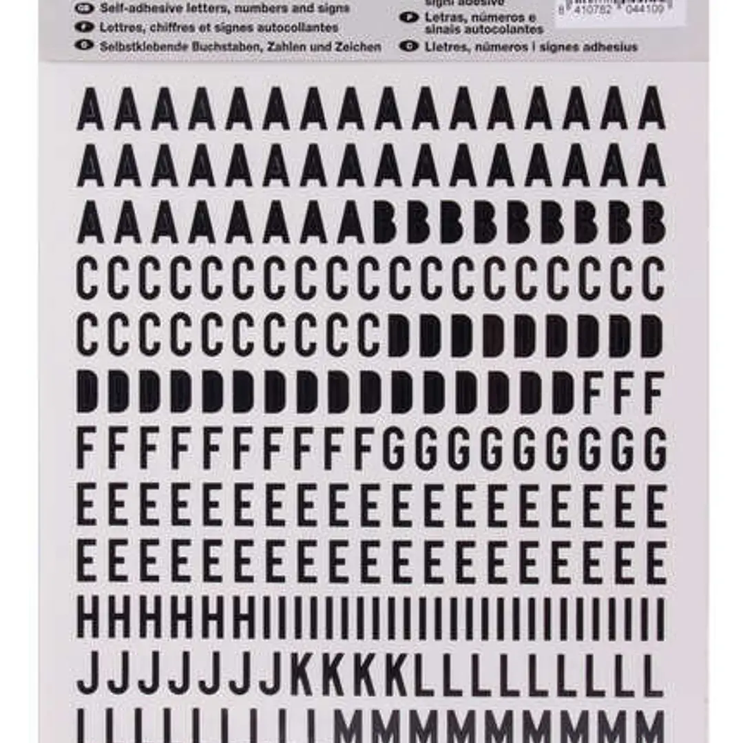 Apli Letras de Palo Mayusculas Adhesivas - Altura 10mm - Color Negro - Pack de 2 Hojas con 486 Letras 1