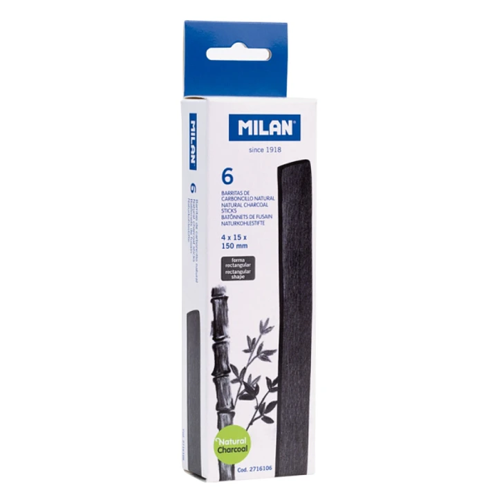 Milan Pack de 6 Barritas de Carboncillo - Natural - Rectangular 15x4mm - Color Negro 1