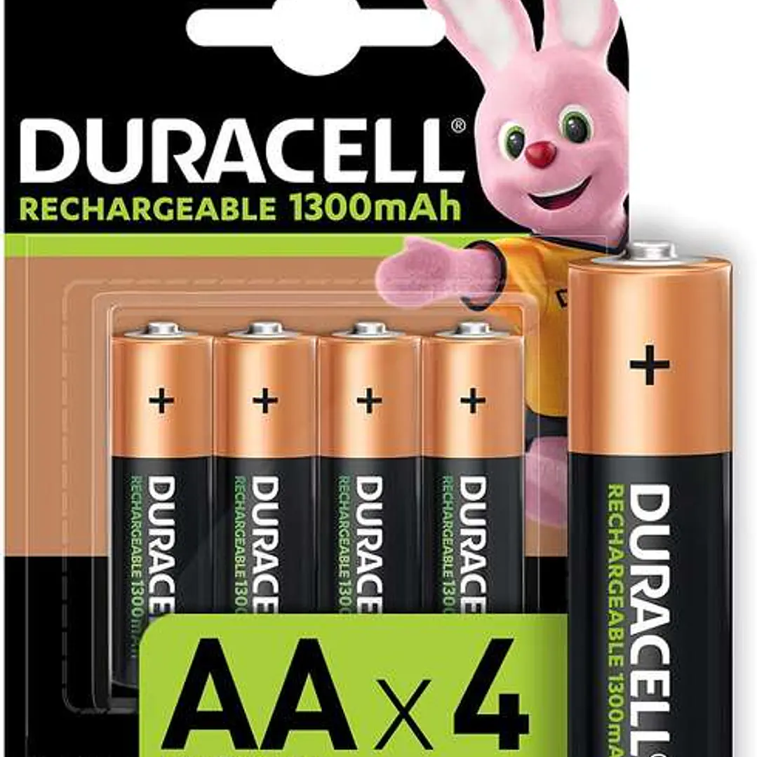 Duracell Pack de 4 Pilas Recargables NiHM AA LR6 1.2V 1300mAh Precargadas 1