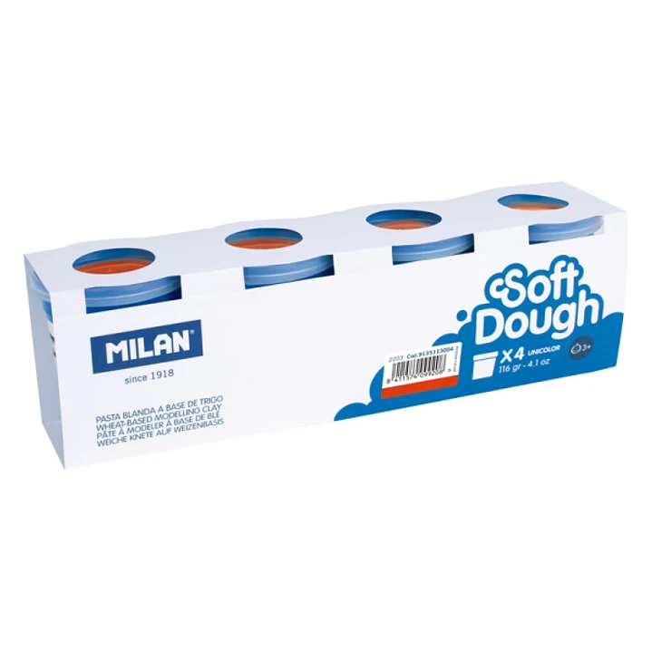 Milan Soft Dough Pack de 4 Botes de Pasta Blanda - 100% Vegetal - Moldeable - Sin Residuos - Colores Mezclables - 116g por Unidad - Color Rojo 1