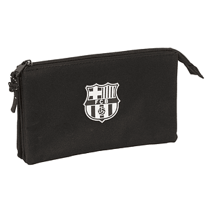 Safta F.C.Barcelona Chica Portatodo - 3 Compartimentos con Cremalleras - 0.6L - Bolsillo Interior - 220x30x120mm - Color Negro
