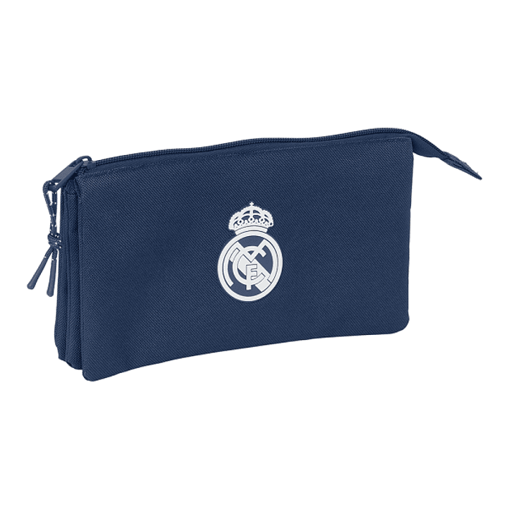 Safta Real Madrid Chica Marino Portatodo - 3 Compartimentos con Cremalleras - Bolsillo Interior - 0.6L - 220x30x120mm - Color Azul Marino 1