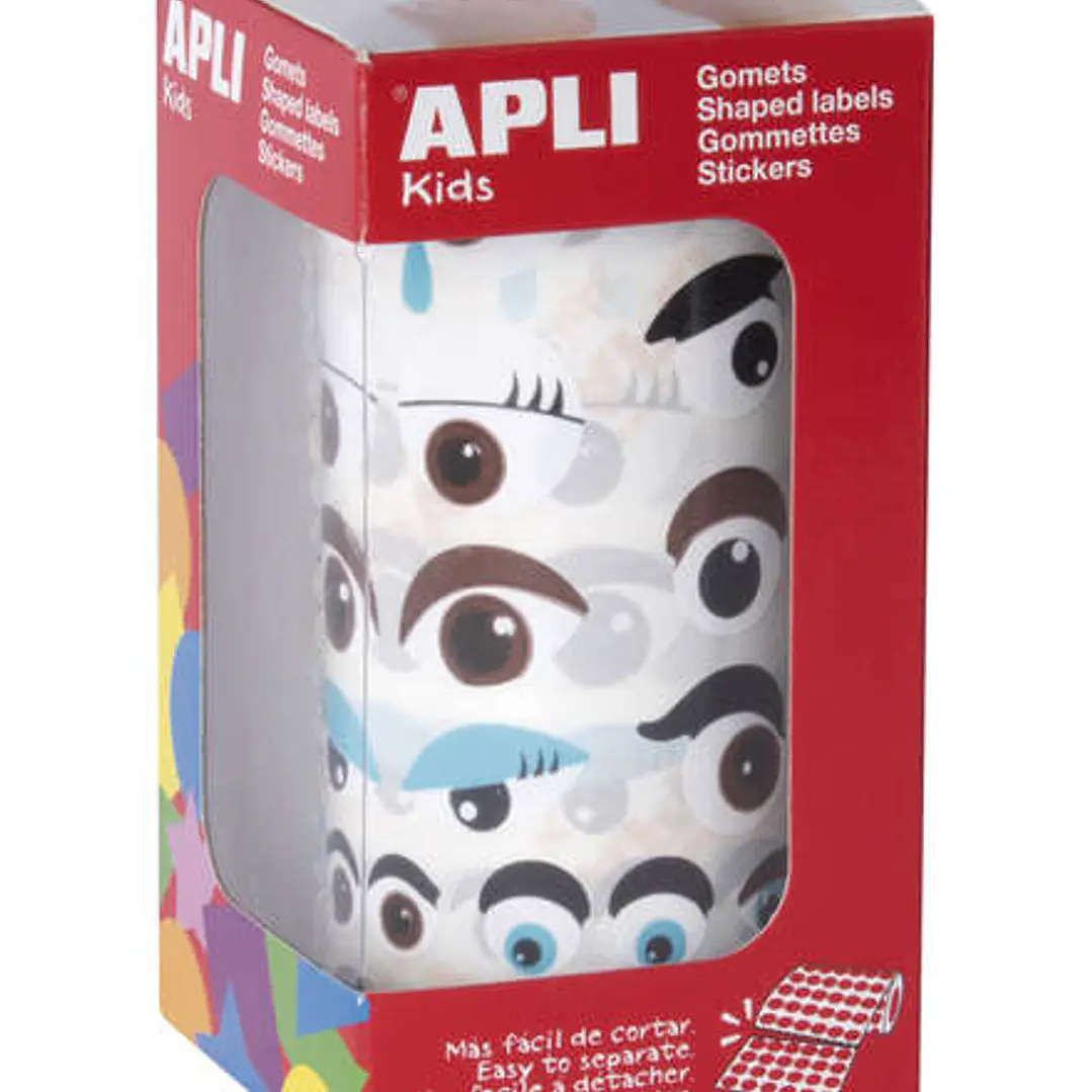 Apli Gomets Ojos de Colores - 23 Formas Diferentes - 30 Hojas Pretroqueladas - 1380 Gomets por Rollo 1