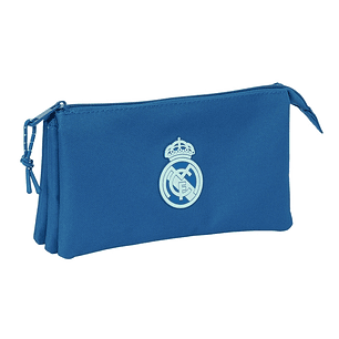Safta Real Madrid Chica Portatodo - 3 Compartimentos con Cremalleras - Bolsillo Interior - 0.6L - 220x30x120mm - Color Azul