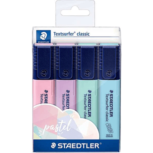 Staedtler Textsurfer Classic 364 Pack de 4 Marcadores Fluorescentes - Secado Rapido - Trazo 1 - 5mm Aprox - Colores Pastel Surtidos