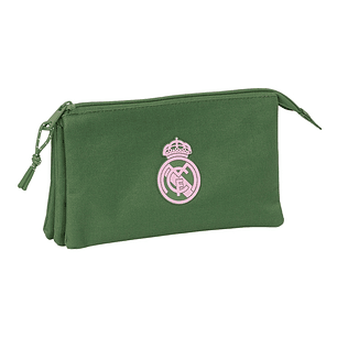 Safta Real Madrid Chica Caqui Portatodo - 3 Compartimentos con Cremalleras - Bolsillo Interior - 0.6L - 220x30x120mm - Color Verde