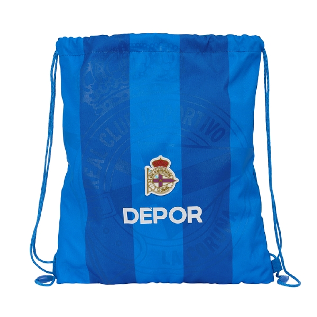 Safta Real Deportivo de la Coruña Saco Plano - Bolsillo Interior con Cremallera - Cierre con Cordones - 5L - 350x10x400mm - Color Azul 1