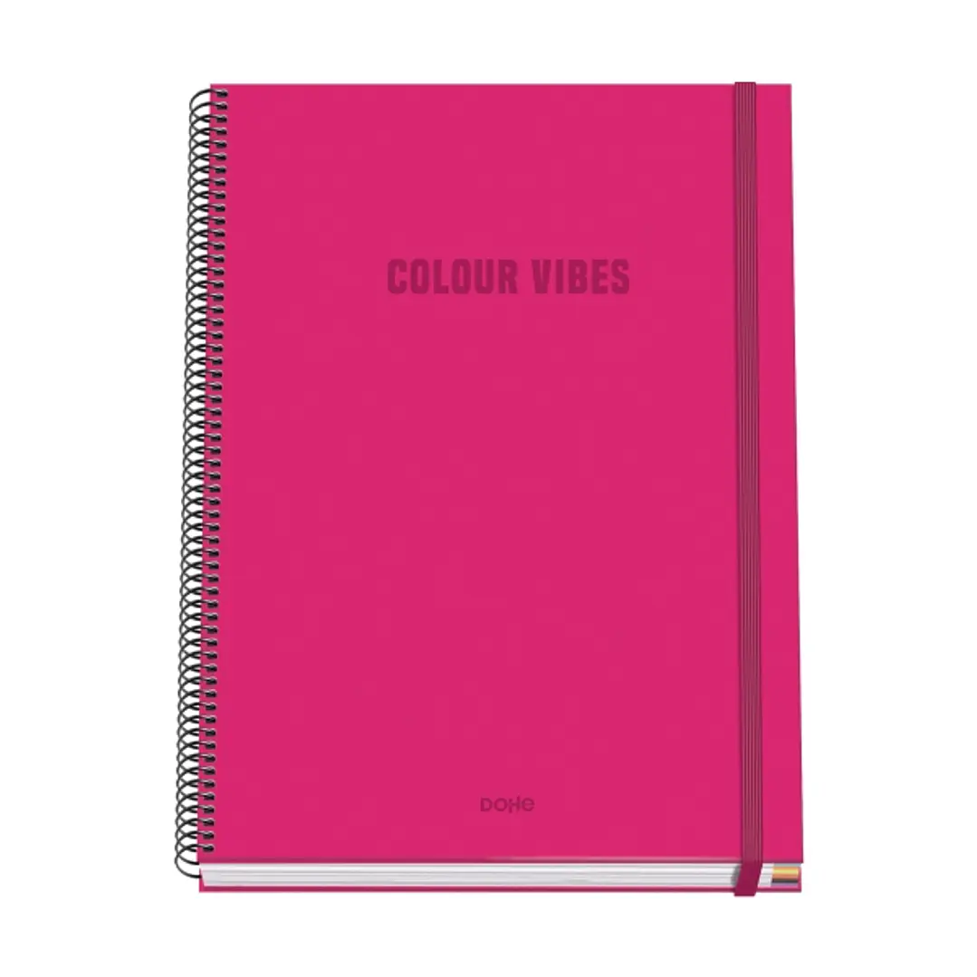 Dohe Colour Vives Cuaderno Espiral A4 100 Hojas Microperforadas Cuadricula 5mm - Tapa Dura Carton Forrado - Cierre de Goma - Bandas de Color - Color R 1