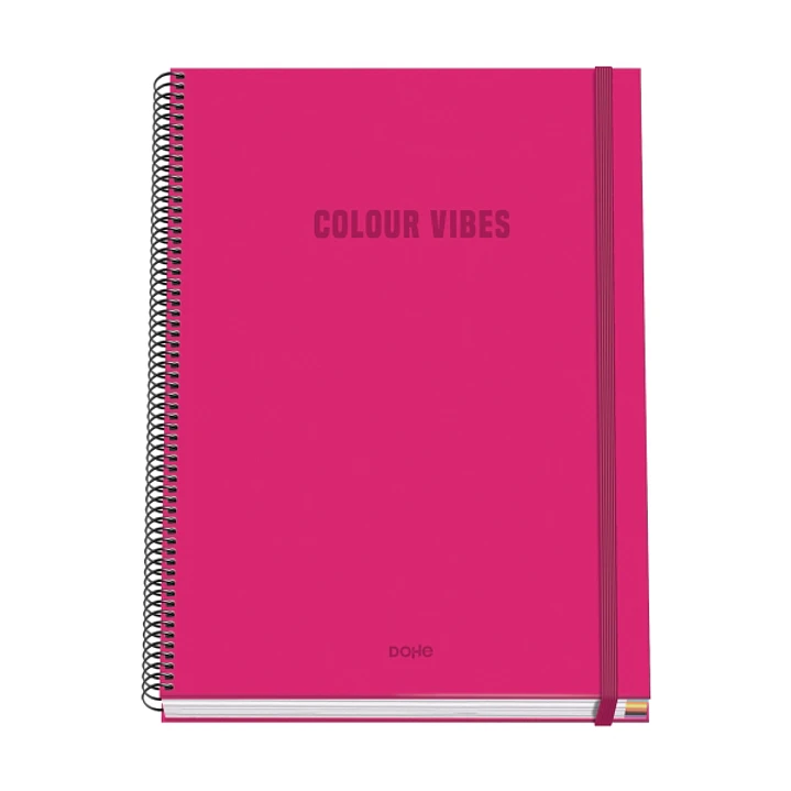 Dohe Colour Vives Cuaderno Espiral A4 100 Hojas Microperforadas Cuadricula 5mm - Tapa Dura Carton Forrado - Cierre de Goma - Bandas de Color - Color R 1