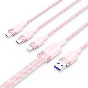 Vention Cable USB-A 2.0 a USB-C, Lightning, Micro-B 6A - 1.5m - Trenzado - Color Rosa