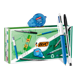 Bic Office ECOlutions Pack de Oficina 9 Piezas - Boligrafos + Portaminas + Lapiz + Rotulador + Pegamento Barra y Cinta Correctora