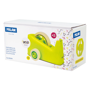 Milan Acid Portarrollos de Sobremesa - Doble Adaptador - Compatible con Cintas de 25mm y 75mm - Color Amarillo