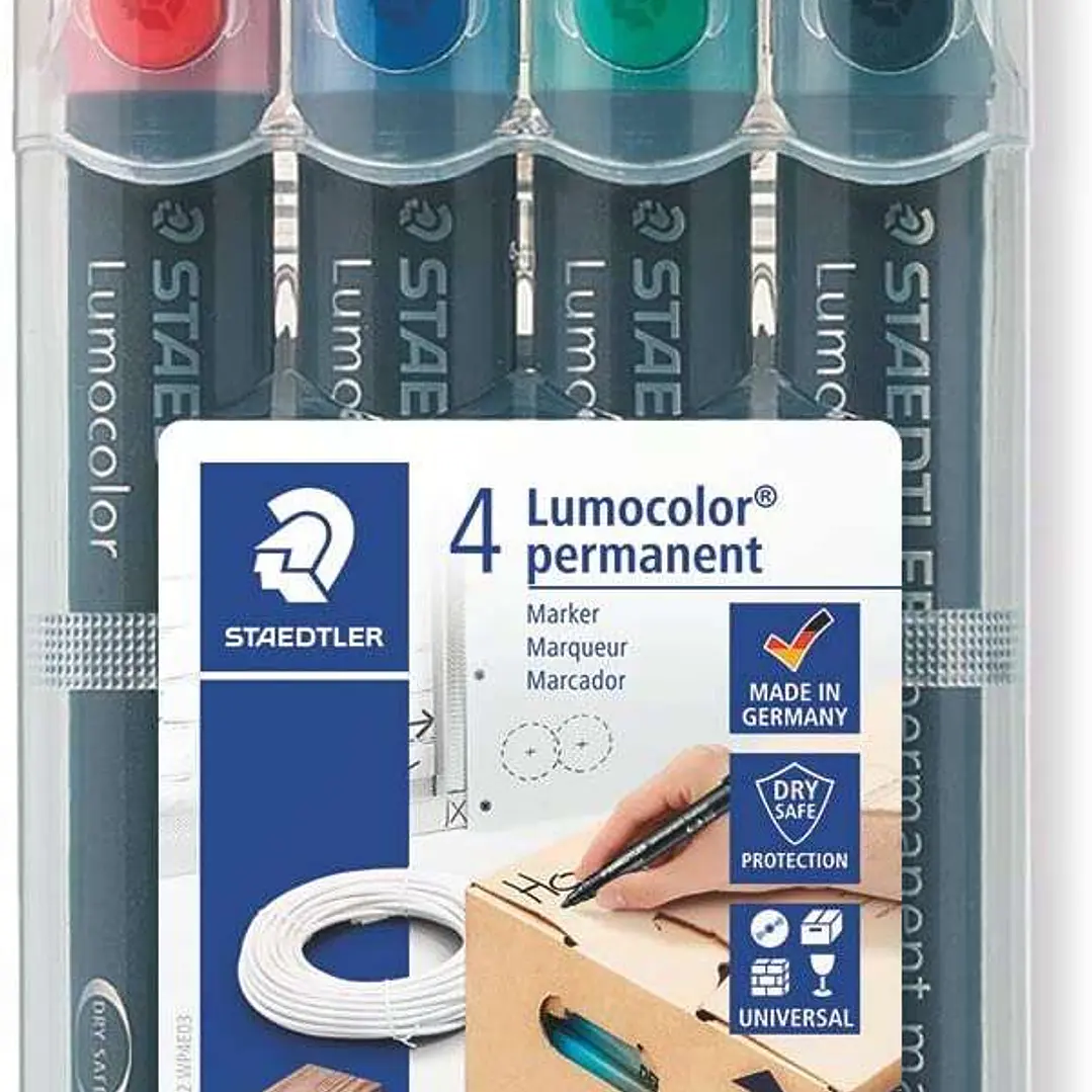 Staedtler Lumocolor 352 Pack de 4 Marcadores Permanentes - Secado Rapido - Practico Estuche de Sobremesa - Colores Rojo, Azul, Verde y Negro 1