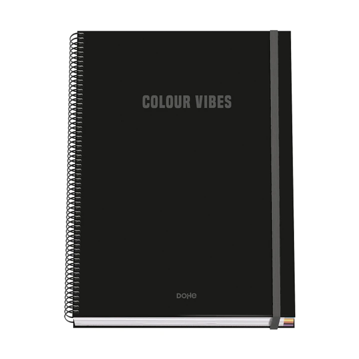 Dohe Colour Vives Cuaderno Espiral A4 100 Hojas Microperforadas Cuadricula 5mm - Tapa Dura Carton Forrado - Cierre de Goma - Bandas de Color - Color N 1