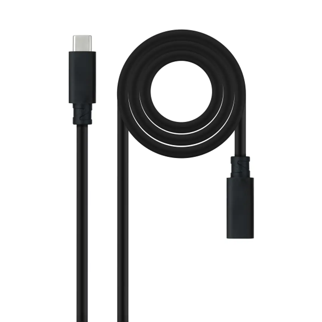 Nanocable Cable Prolongador USB-C 3.2 Macho a USB-C 3.2 Hembra - Gen2x2 20Gbp - 100W 5A - 4K 60Hz - 0.5 Metros - Color Negro 1
