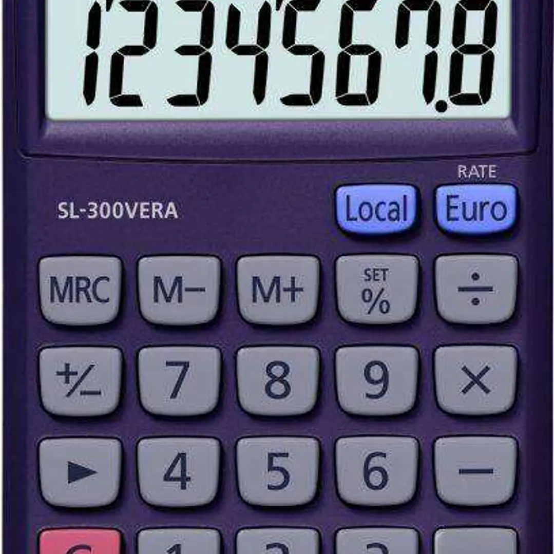 Casio SL-300VERA Calculadora de Bolsillo - Pantalla LC Extragrande de 8 Digitos - Funcion Conversor de Euros - Color Azul Oscuro 1