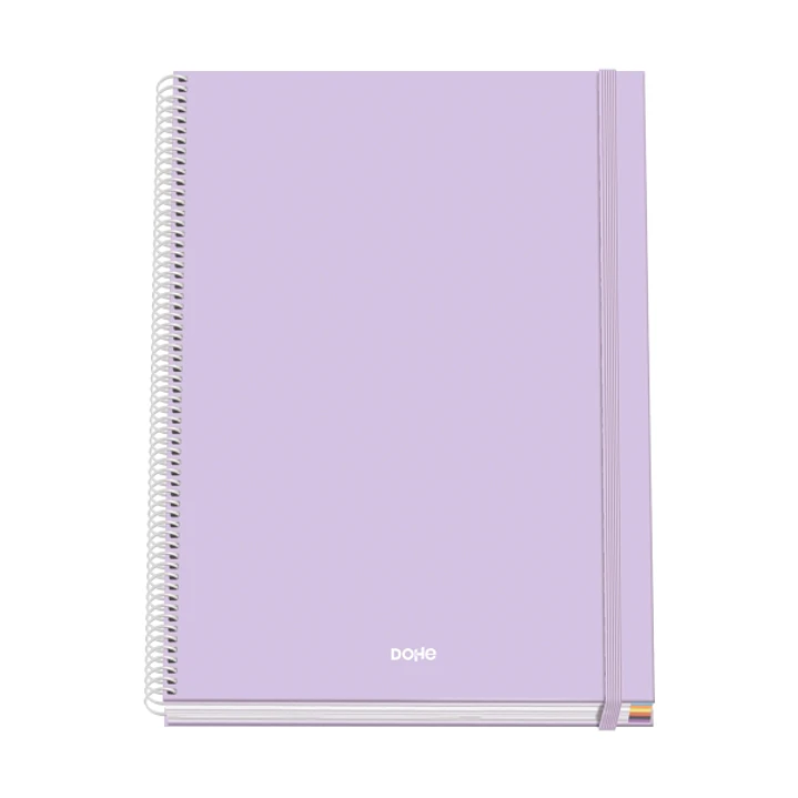 Dohe Serenity Cuaderno Espiral A4 100 Hojas Microperforadas Cuadricula 5mm - Tapa Dura Carton Forrado - Cierre de Goma - Bandas de Color - Color Morad 1